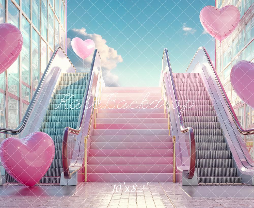 Kate Pink Escalators Heart Balloons Fleece Backdrop Designed by Emstselch - Image 3