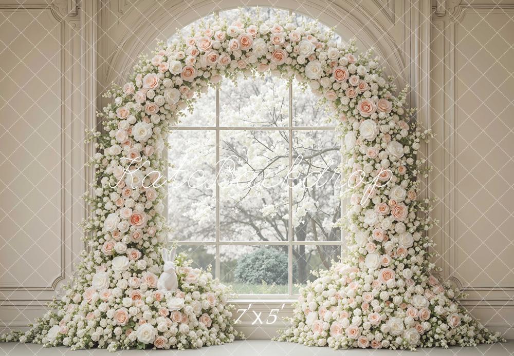 Kate Pink Floral Arch Window Backdrop Designed by Mini MakeBelieve