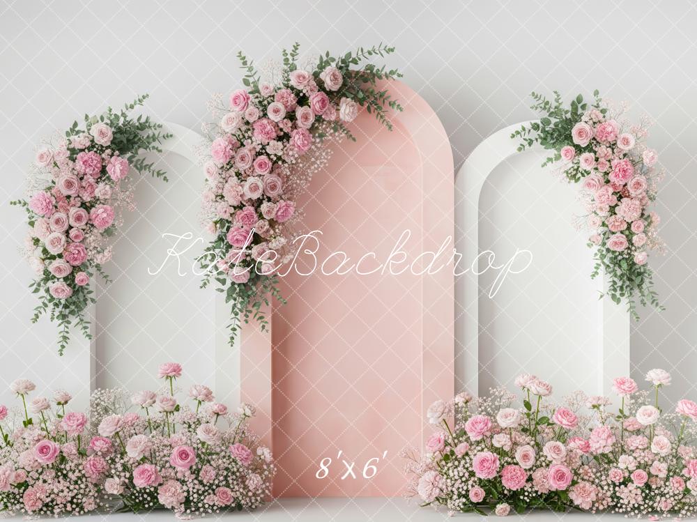 Kate Pink Floral Arch Arrangement Fleece Backdrop Designed by Patty Robert