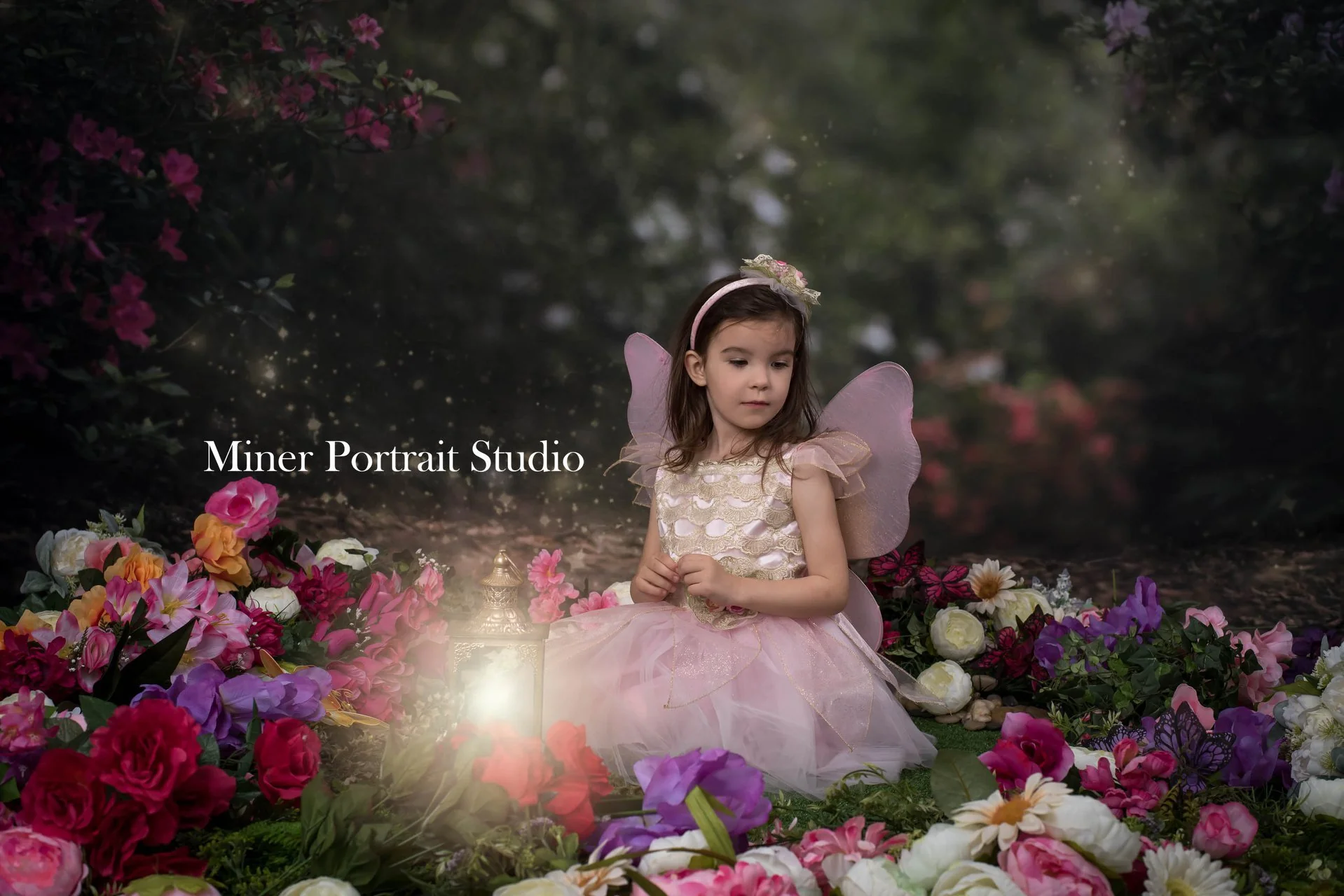 Kate Pink Flower Garden Fairy Lights spring Backdrop Designed by Pine Park Collection