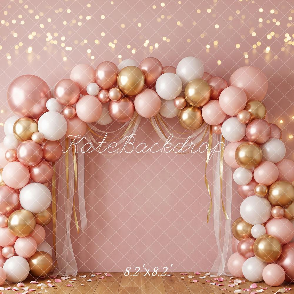 Kate Pink Gold Balloons Arch Backdrop Designed by Happy Squirrel Design - Image 5