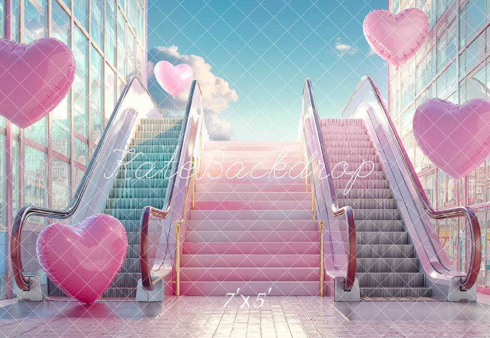 Kate Valentine Pink Heart Balloons Escalators Skylight Backdrop Designed by Emstselch