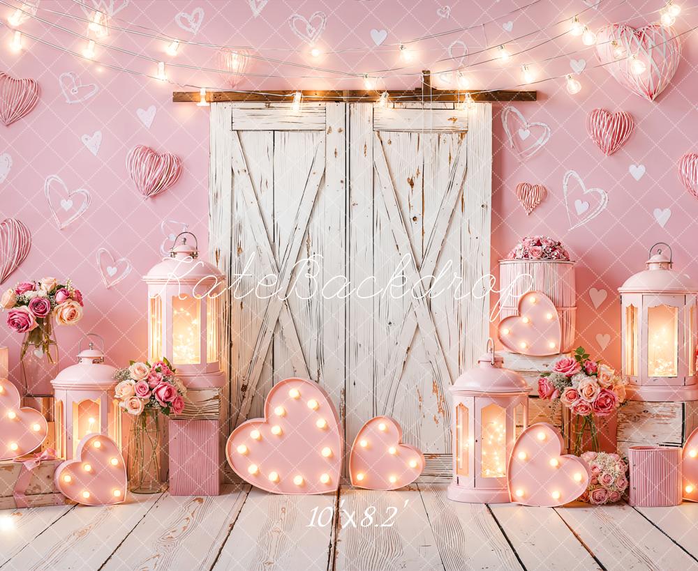 Kate Valentine Pink Hearts Lanterns Door Fleece Backdrop Designed by Emetselch - Image 3