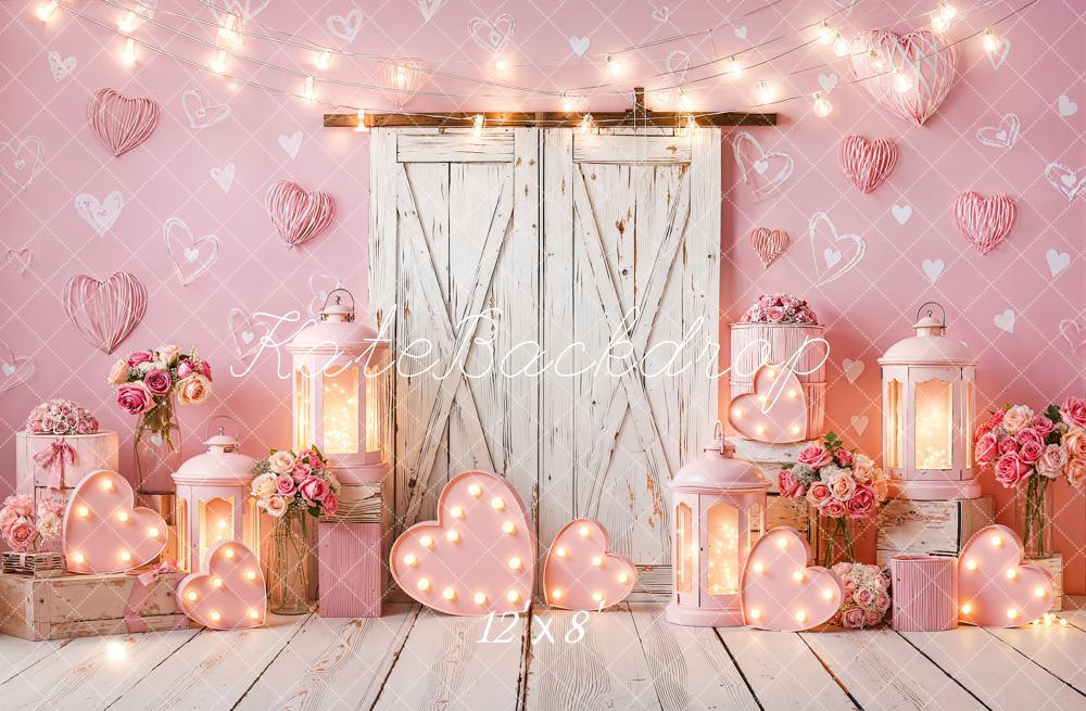 Kate Valentine Pink Hearts Lanterns Floral Backdrop Designed by Emetselch - Image 8