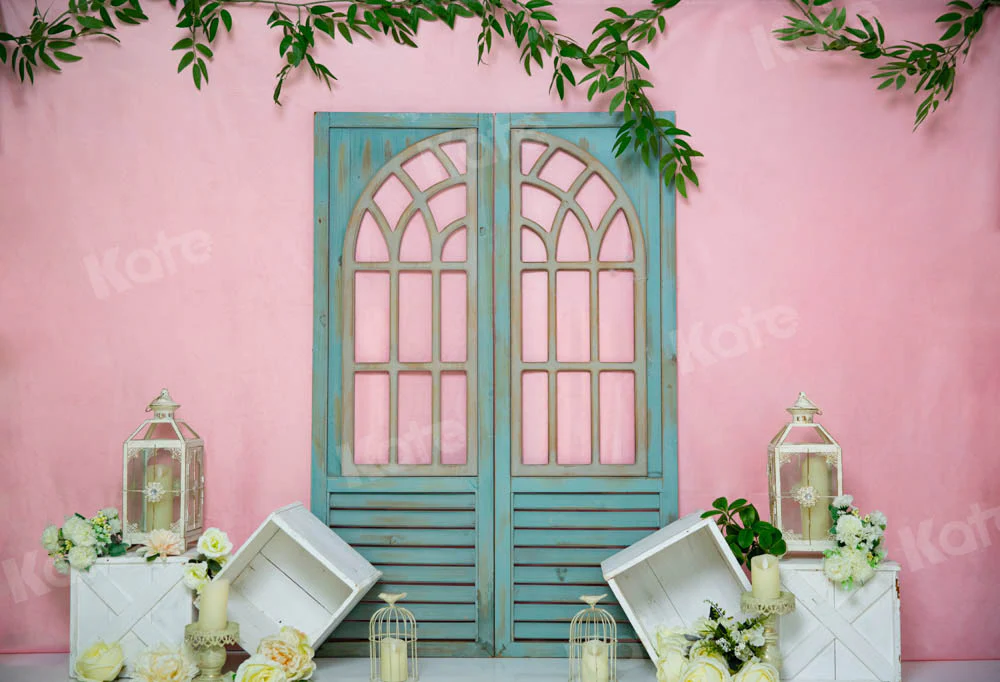 Kate Pink Princess Room Backdrop Blue Wooden Door Designed by Emetselch