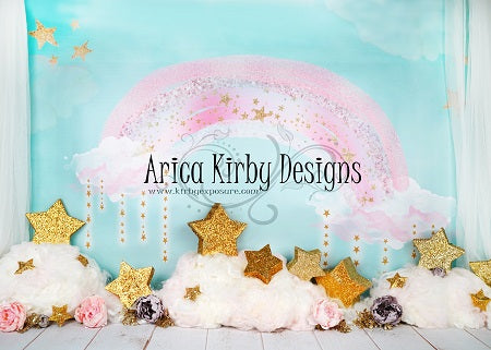 Kate Pink Rainbow with Stars and Clouds Birthday Backdrop Designed By Arica Kirby
