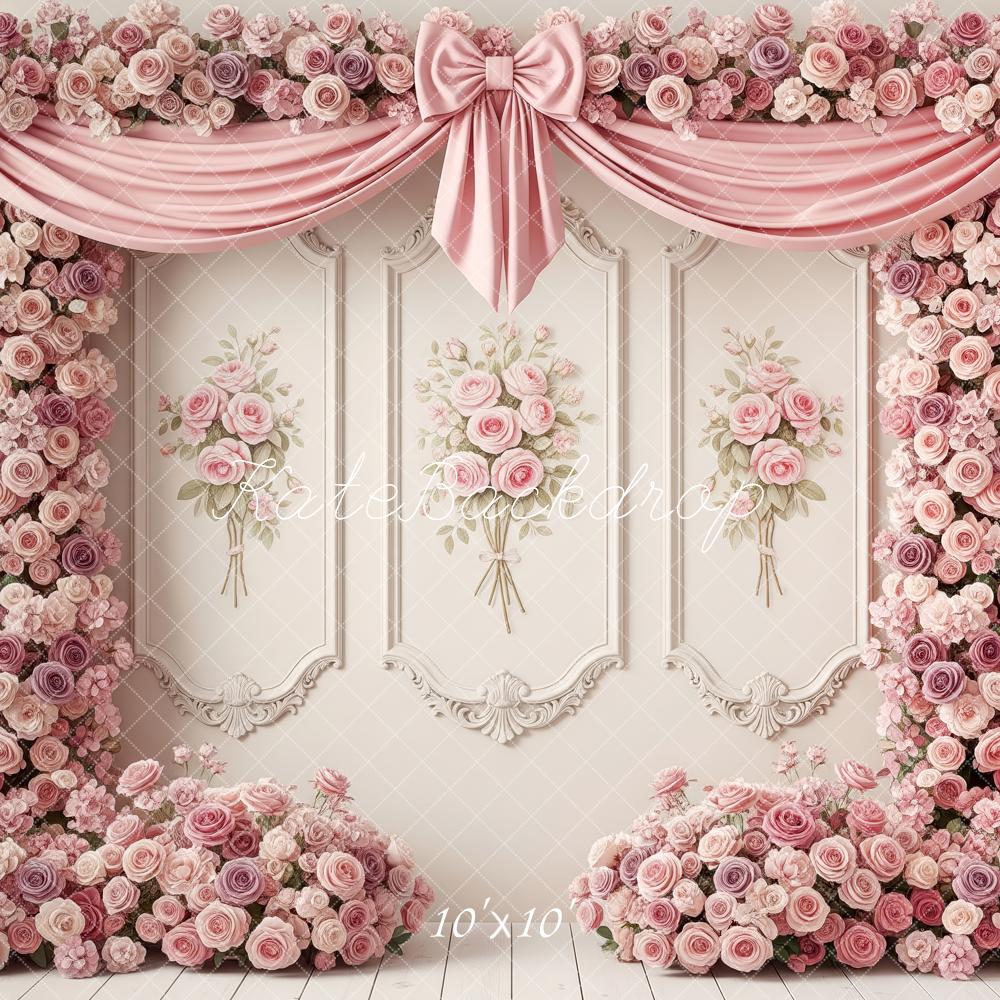 Kate Wedding Pink Roses Bow Wall Drapes Backdrop Designed by Patty Robert - Image 11