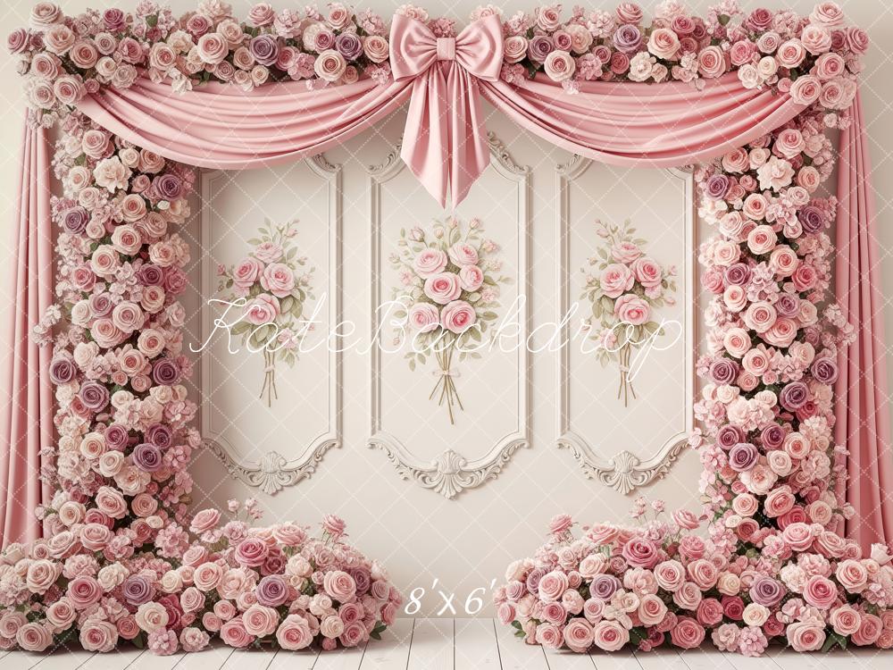 Kate Wedding Pink Roses Bow Wall Drapes Backdrop Designed by Patty Robert - Image 7