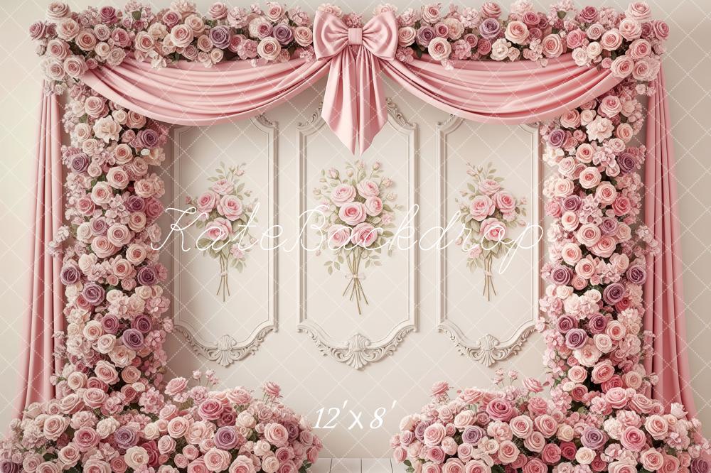 Kate Pink Roses Bow Fleece Backdrop Designed by Patty Robert - Image 4