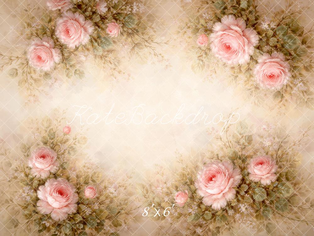 Kate Pink Roses Vintage Floral Fleece Backdrop Designed by Megan Leigh Photography