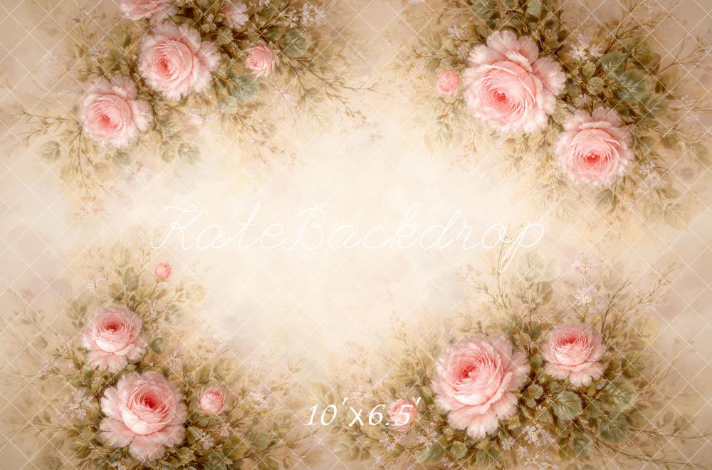 Kate Pink Roses Vintage Floral Fleece Backdrop Designed by Megan Leigh Photography - Image 2
