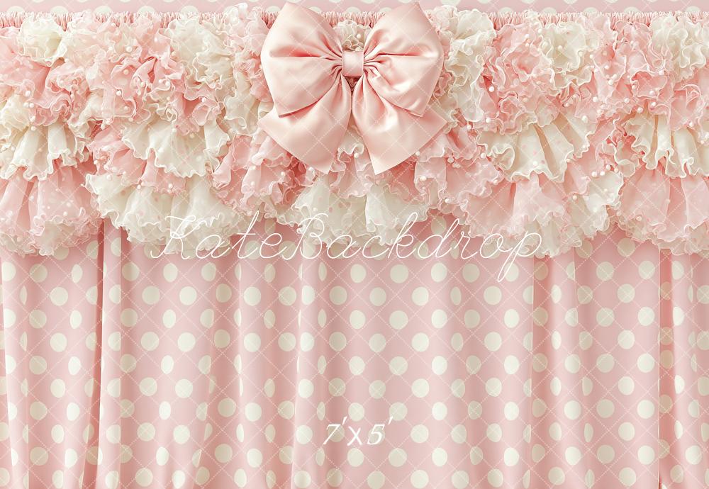 Kate Pink Ruffle Bow Polka Dot Backdrop Designed by Angela Marie Photography