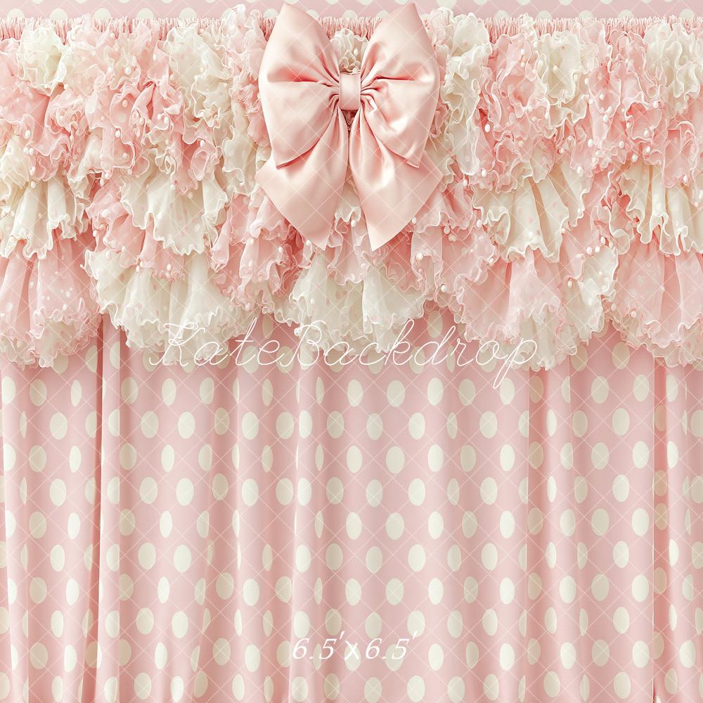 Kate Pink Ruffle Bow Polka Dot Backdrop Designed by Angela Marie Photography - Image 2