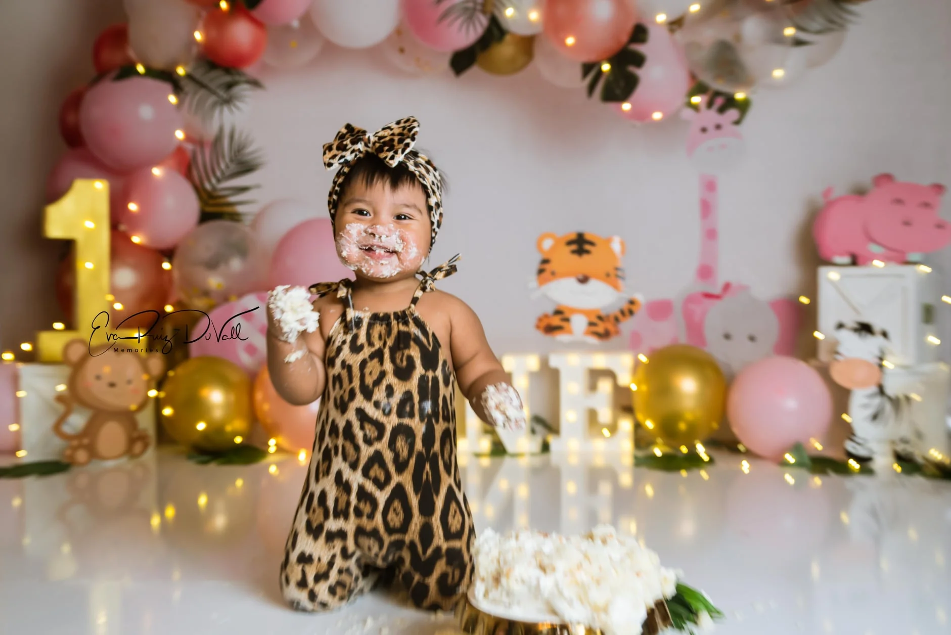 Kate Pink Safari Balloons Birthday Backdrop Designed by Megan Leigh Photography