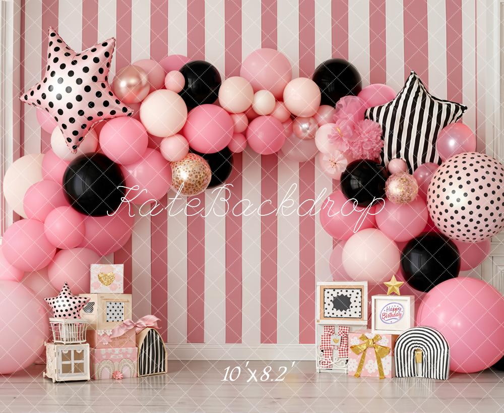 Kate Pink Striped Wall Balloon Arch Fleece Backdrop Designed by Emstselch - Image 3