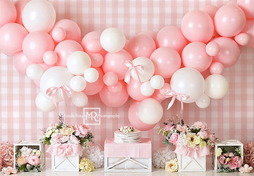 Kate Pink White Balloon Wall Backdrop Designed by Mandy Ringe Photography