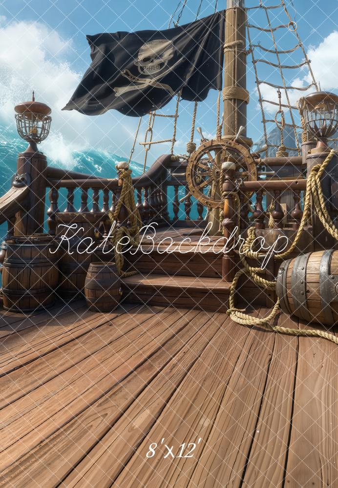 Kate Pirate Ship Wooden Deck Fleece Backdrop Designed by Chain Photography - Image 4