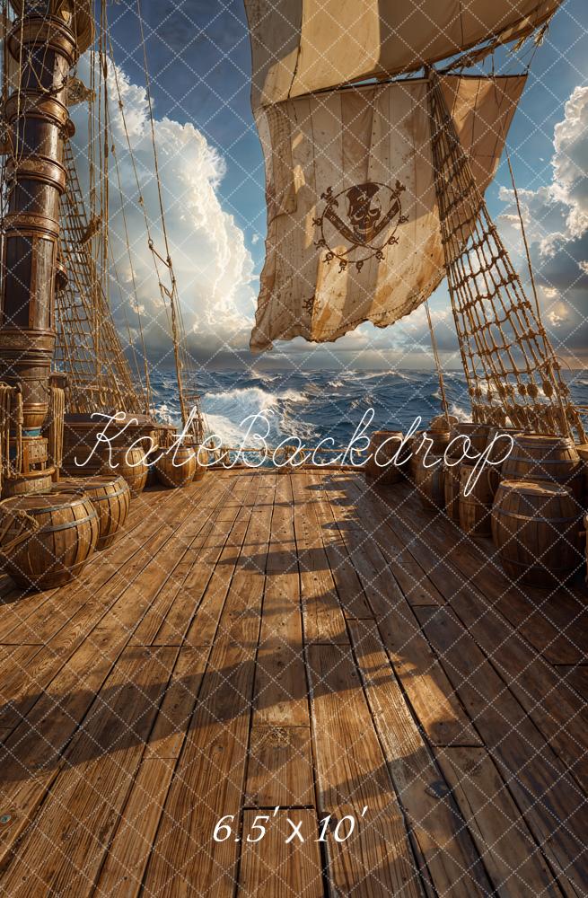 Kate Pirate Ship Wooden Deck Ocean Fleece Backdrop Designed by Chain Photography - Image 2