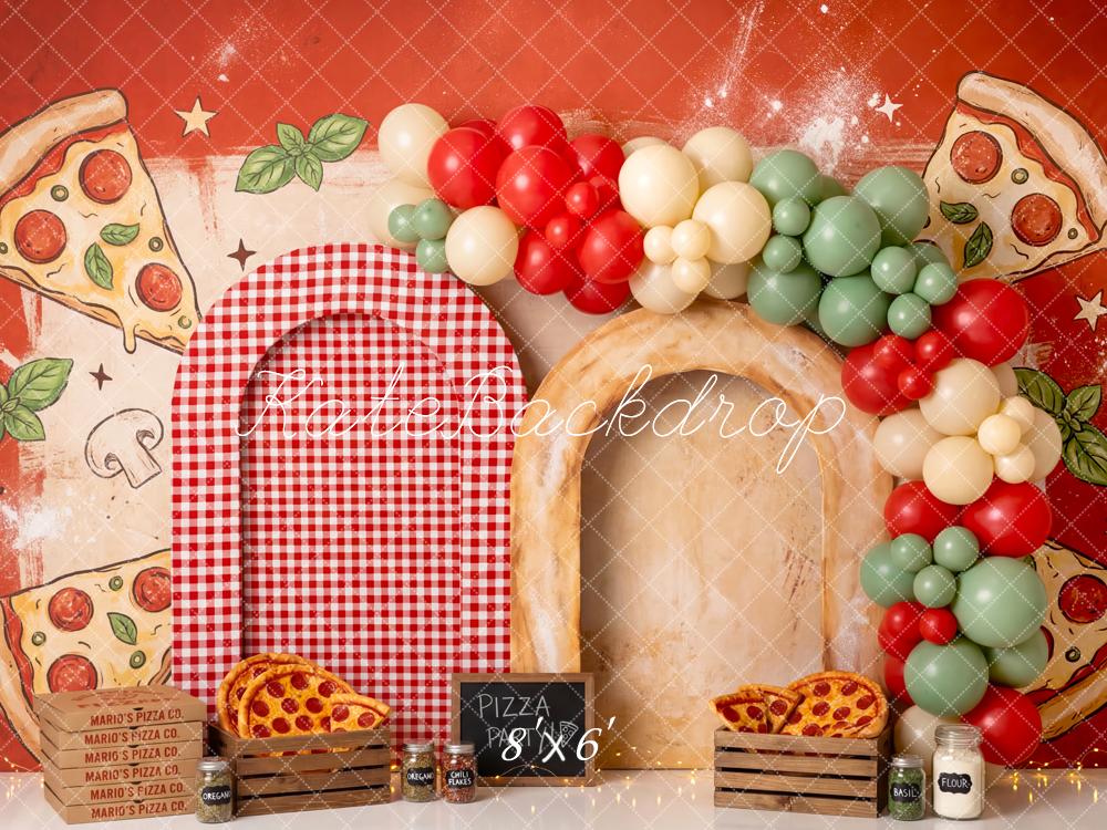 Kate Pizza Party Slices Red Balloons Fleece Backdrop Designed by Patty Robert