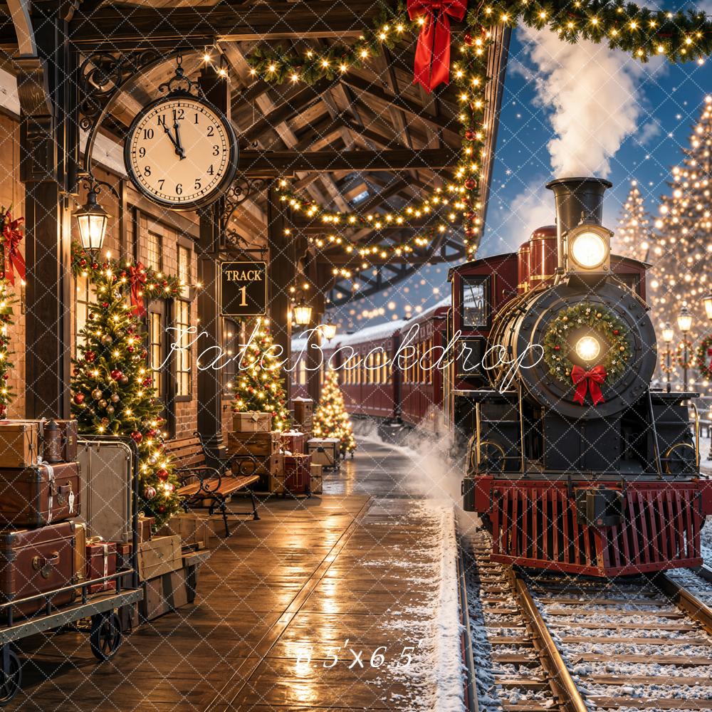 Kate Polar Train Christmas Station Lights Backdrop Designed by Emetselch - Image 2