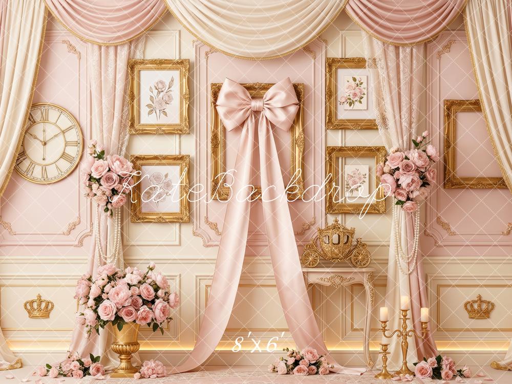 Kate Princess Pink Bow Roses Frames Fleece Backdrop Designed by Patty Robert