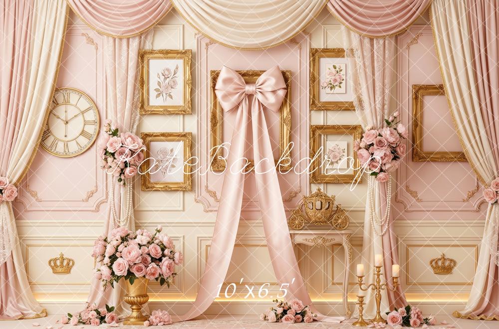 Kate Princess Pink Bow Roses Gold Accents Backdrop Designed by Patty Robert - Image 4