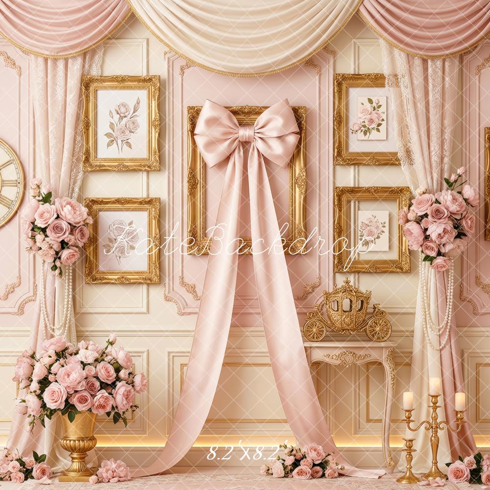 Kate Princess Pink Bow Roses Gold Accents Backdrop Designed by Patty Robert - Image 5