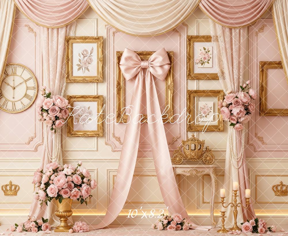 Kate Princess Pink Bow Roses Gold Accents Backdrop Designed by Patty Robert - Image 6