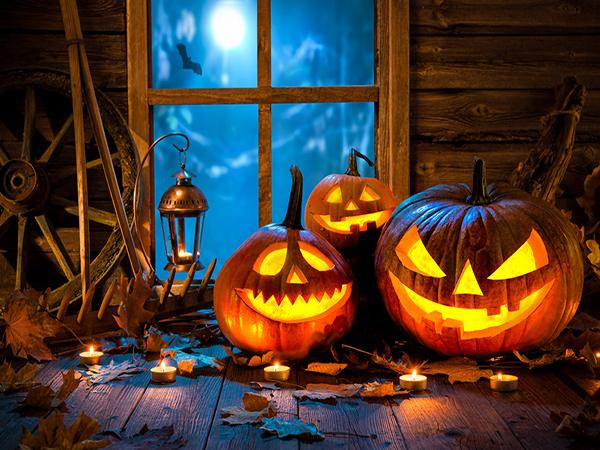 Kate Pumpkins Lanterns Brown Floor Backdrop for Halloween Photography