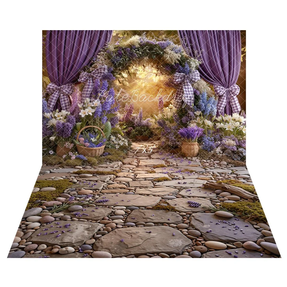 Kate Spring Purple Curtains Baskets Backdrop+Cobblestone Pebbles Backdrop - Image 2