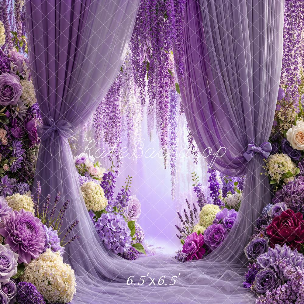 Kate Purple Floral Curtains Backdrop Designed by Emetselch - Image 2