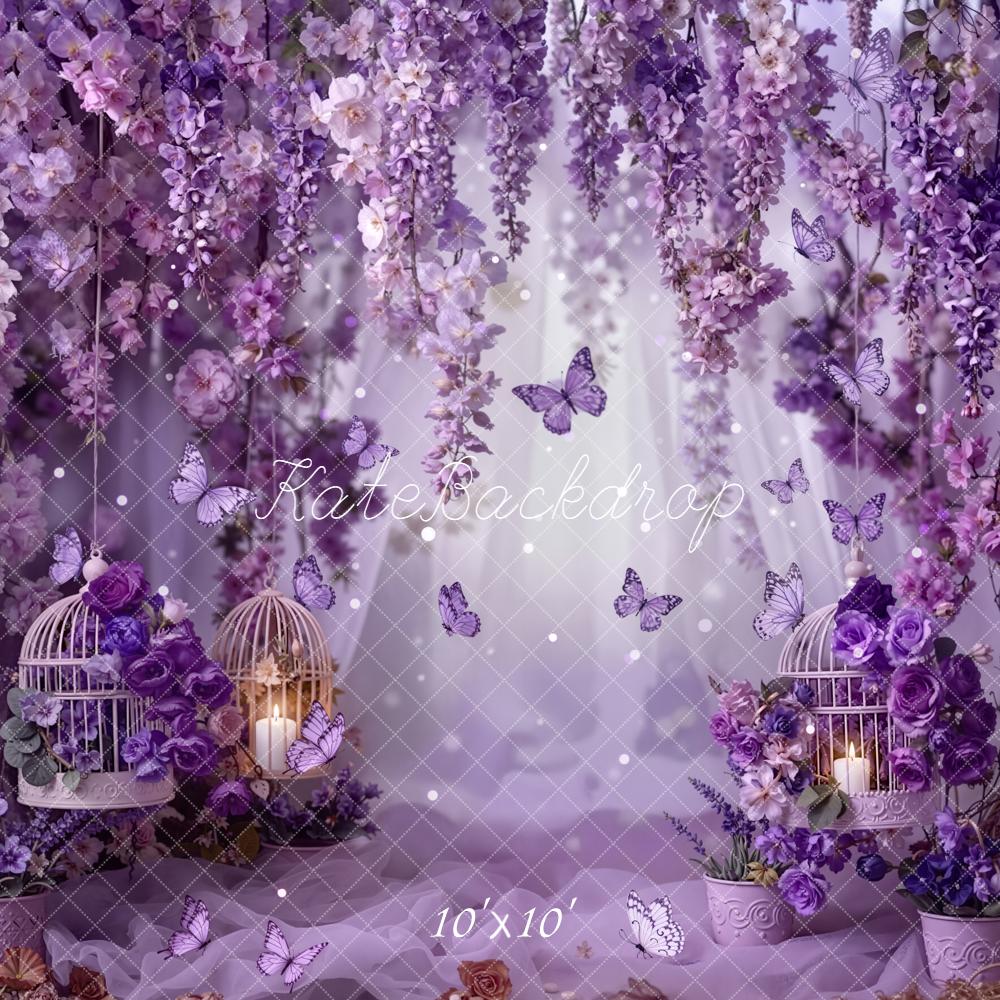 Kate Purple Flowers Butterflies Cages Backdrop Designed by Emetselch - Image 7