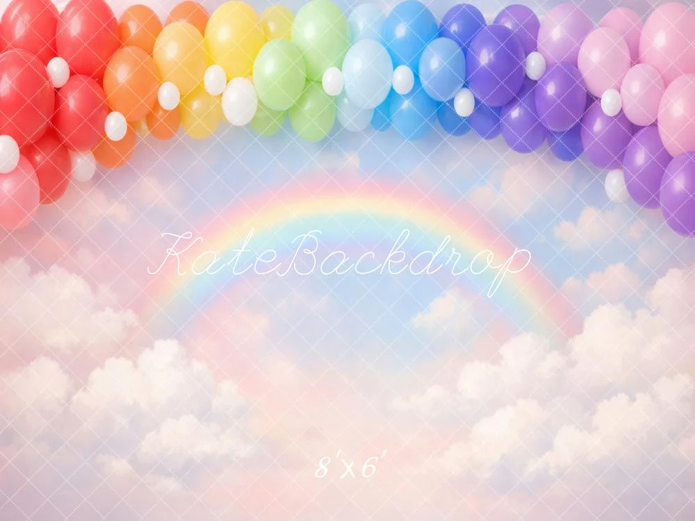 Kate Rainbow Balloon Arch Clouds Fleece Backdrop Designed by Vertigo Productions