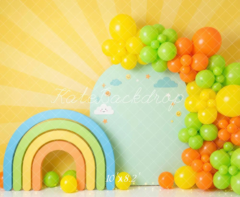 Kate Rainbow Balloons Clouds Yellow Fleece Backdrop Designed by Patty Robert - Image 3