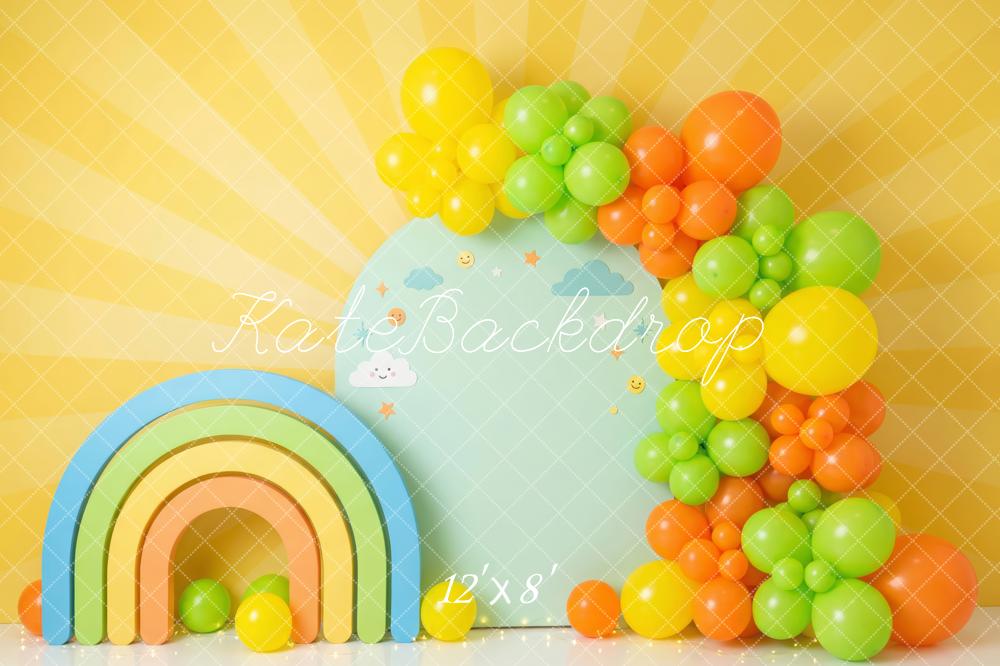 Kate Rainbow Balloons Clouds Yellow Fleece Backdrop Designed by Patty Robert - Image 4