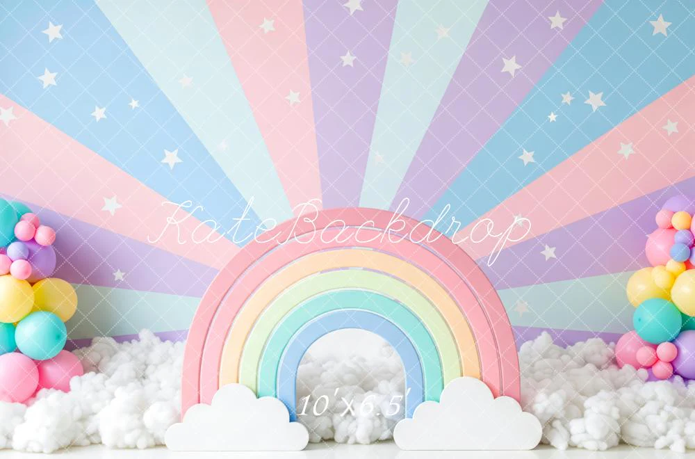 Kate Rainbow Clouds Balloons Pastel Fleece Backdrop Designed by Patty Robert - Image 2