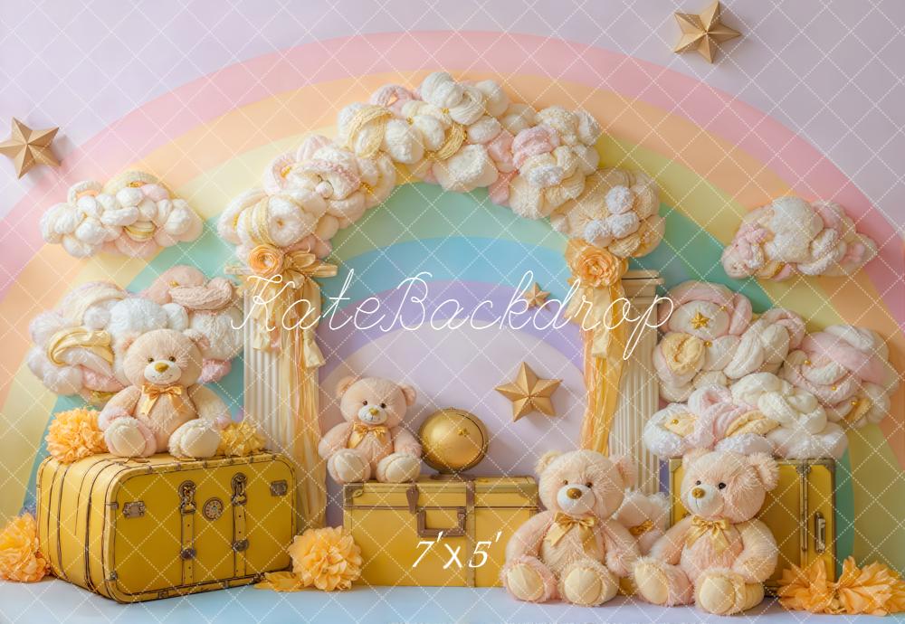 Kate Rainbow Clouds Teddy Bears Yellow Suitcases Backdrop Designed by Emstselch