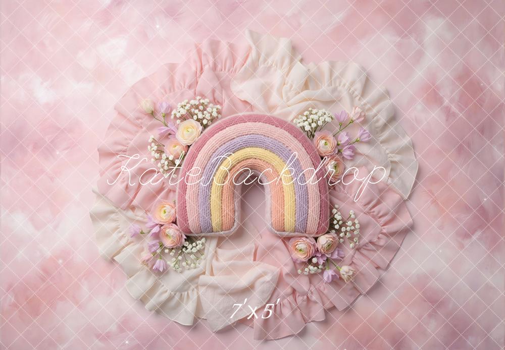 Kate Newborn Rainbow Florals Ruffle Pink Backdrop Designed by Mini MakeBelieve