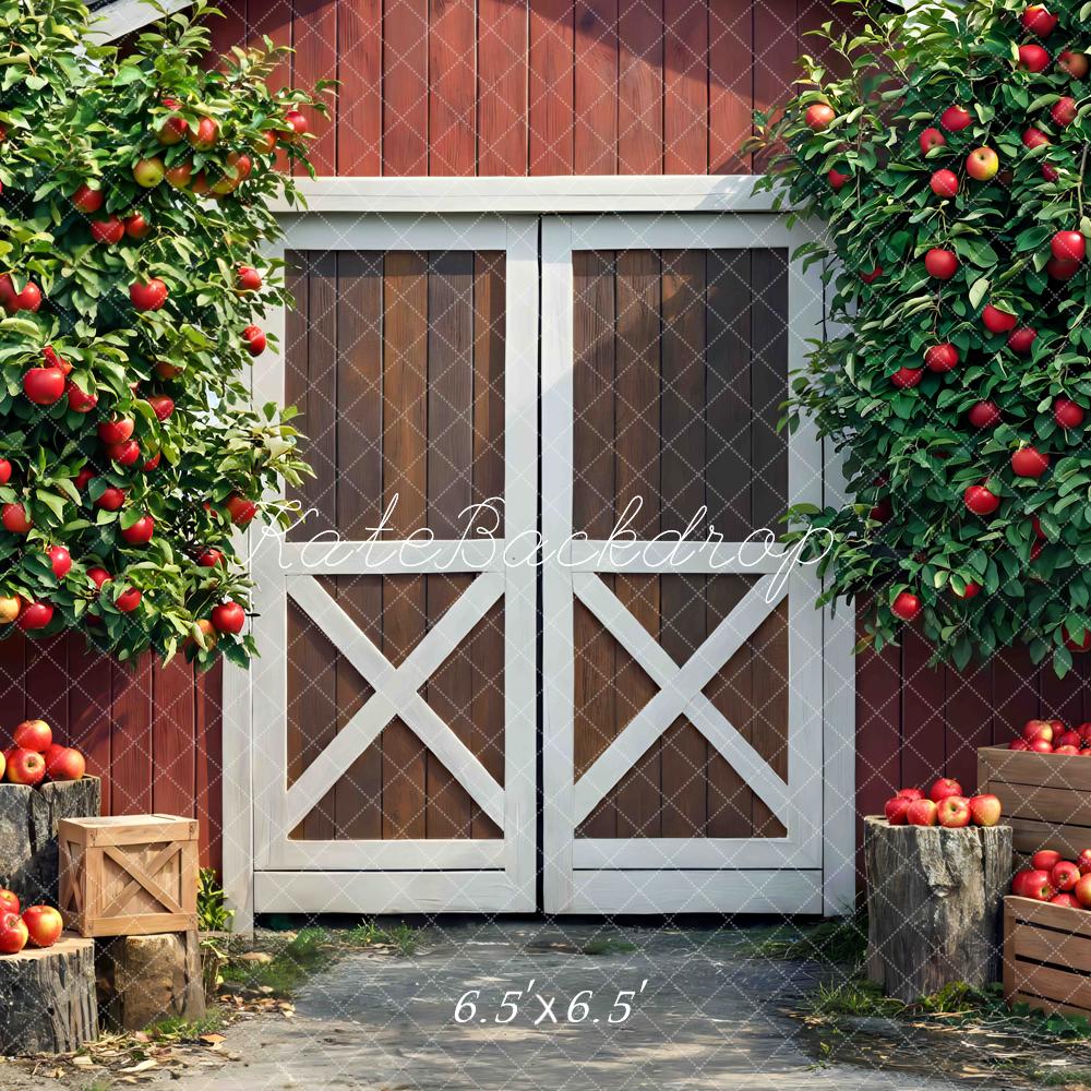 Kate Red Barn Apple Trees Crates Backdrop Designed by Mini MakeBelieve - Image 2