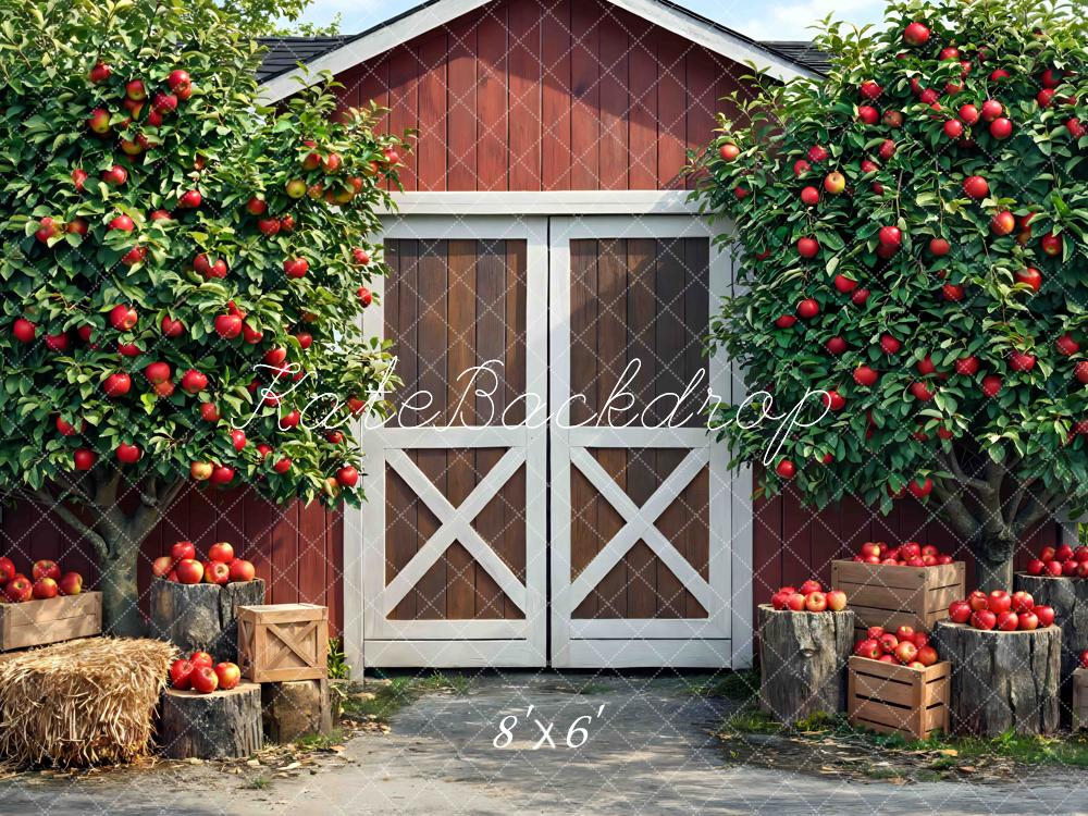 Kate Red Barn Apple Trees Crates Backdrop Designed by Mini MakeBelieve - Image 3