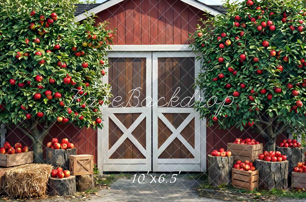 Kate Red Barn Apple Trees Crates Backdrop Designed by Mini MakeBelieve - Image 4