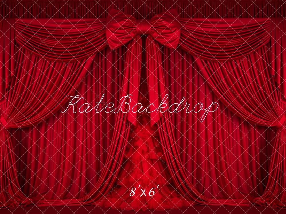 Kate Red Curtain Drapes Bow Fleece Backdrop Designed by Patty Robert