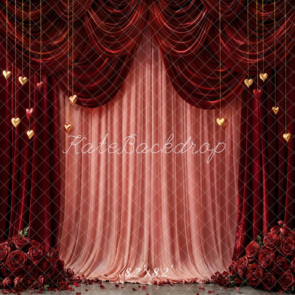Kate Red Curtains Roses Hearts Backdrop Designed by Emetselch - Image 5