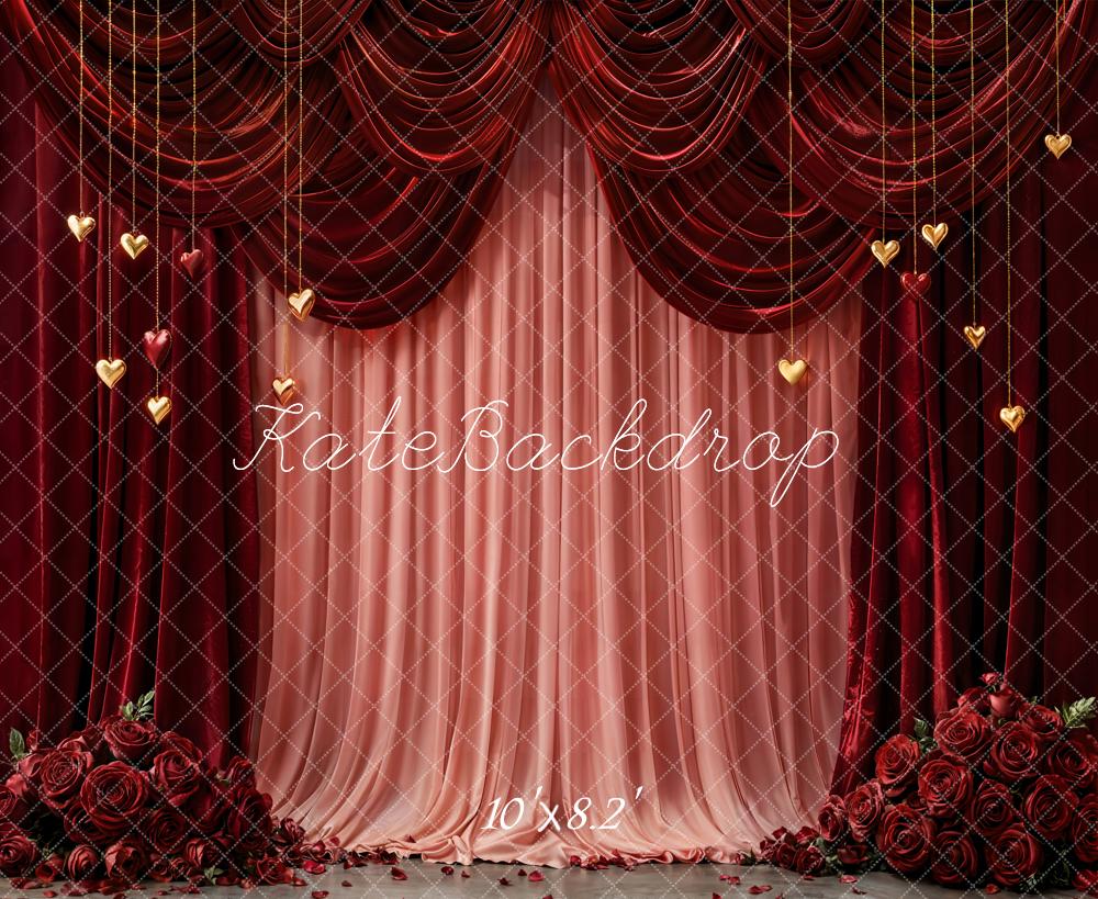 Kate Red Curtains Roses Hearts Backdrop Designed by Emetselch - Image 6