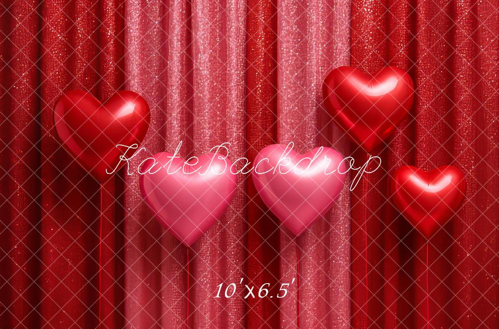 Kate Red Glitter Curtains Heart Balloons Fleece Backdrop Designed by Megan Leigh Photography - Image 2