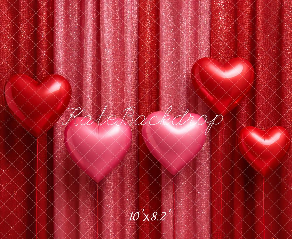 Kate Red Glitter Curtains Heart Balloons Fleece Backdrop Designed by Megan Leigh Photography - Image 3