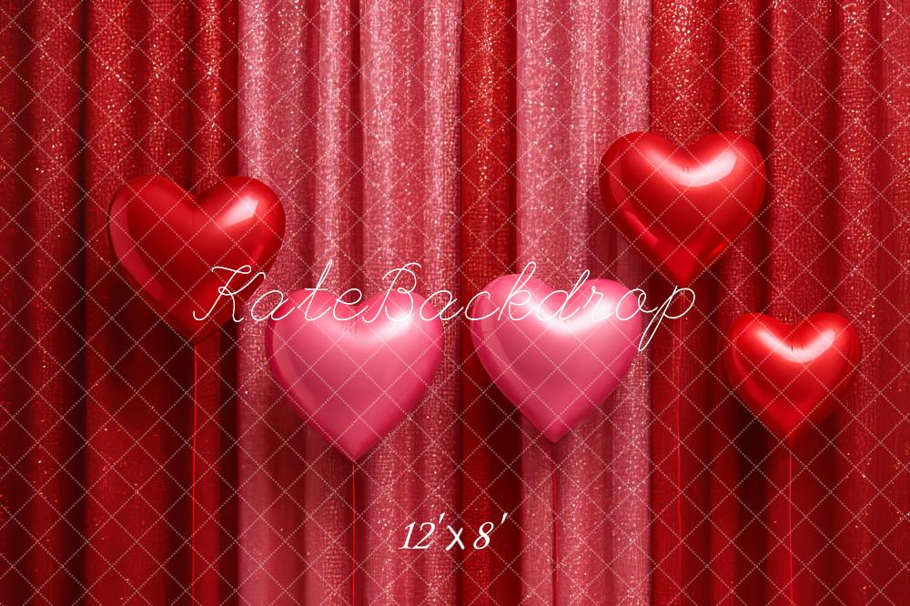 Kate Red Glitter Curtains Heart Balloons Fleece Backdrop Designed by Megan Leigh Photography - Image 4