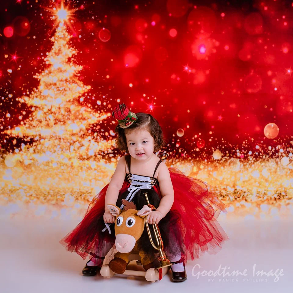 Kate Red Golden Glittering Tree Backdrop for Christmas Festival Party Photography