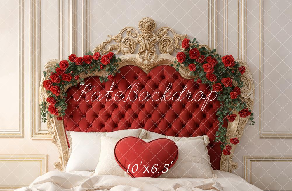 Kate Red Headboard Heart Pillow Fleece Backdrop Designed by Emetselch - Image 2