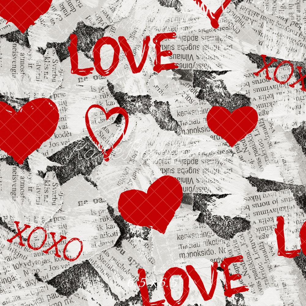 Kate Valentine Red Hearts Love Graffiti Newspaper Backdrop Designed by Emetselch - Image 2